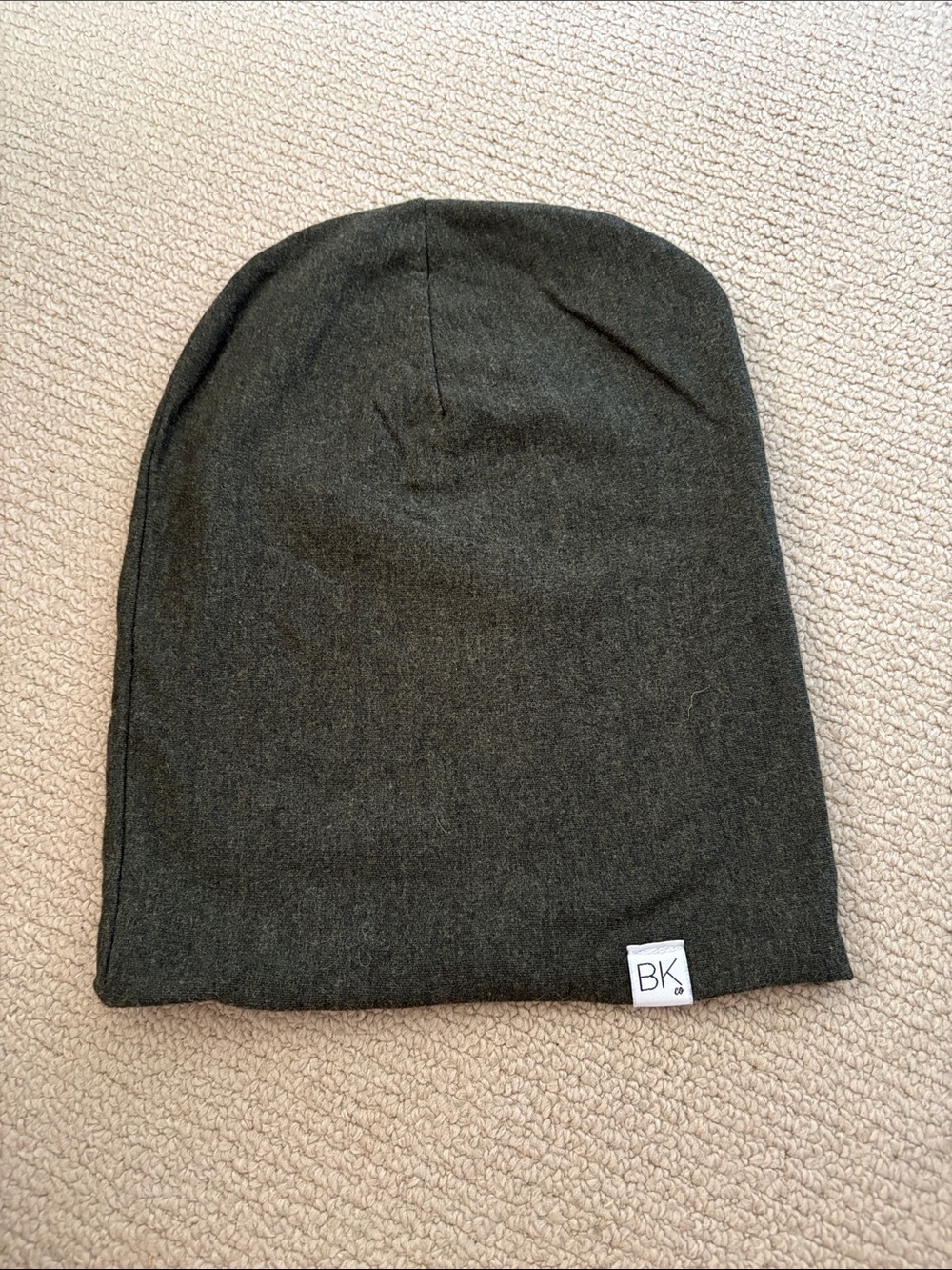 Olive Green Slouchy Beanie Hat - Lined Soft Bamboo